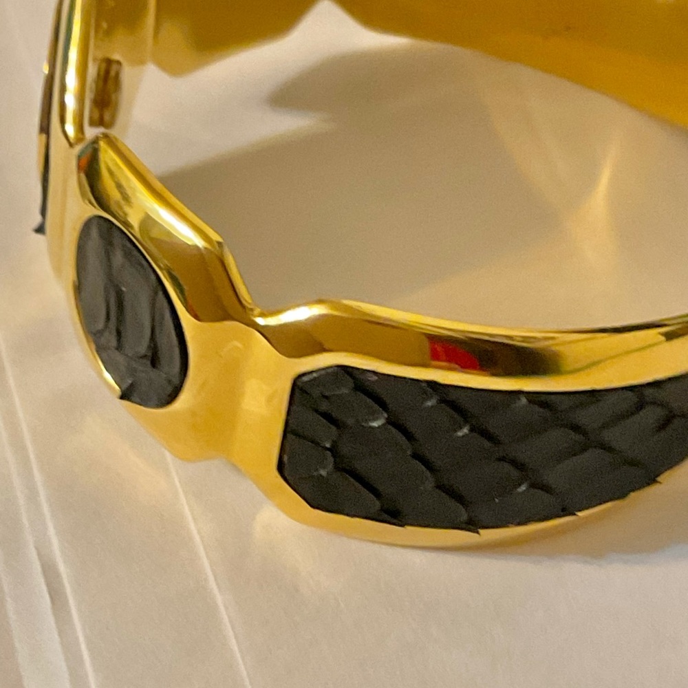 Rustic Cuff Gold Color And Python Skin Cuff - image 3